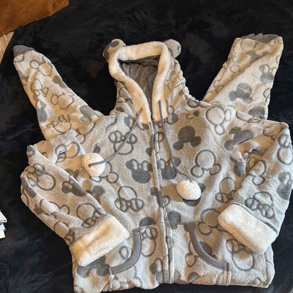 Gray and Cream Fleece onesie with Ears